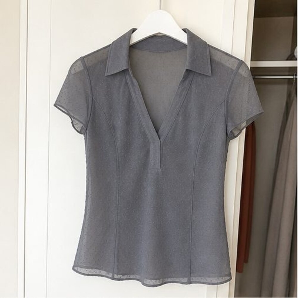 Gray V Neck Top